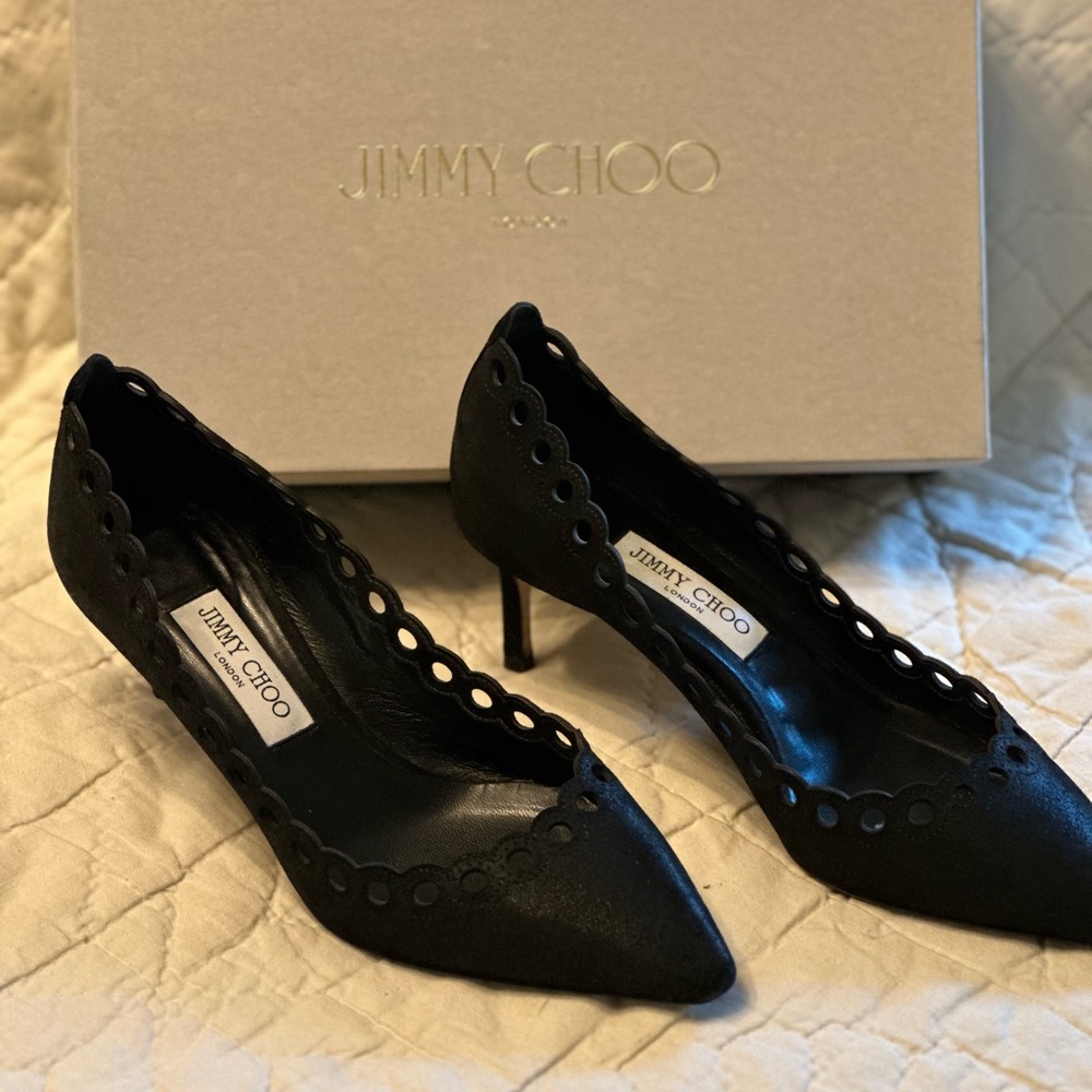 Jimmy Choo Black Scalloped Heels